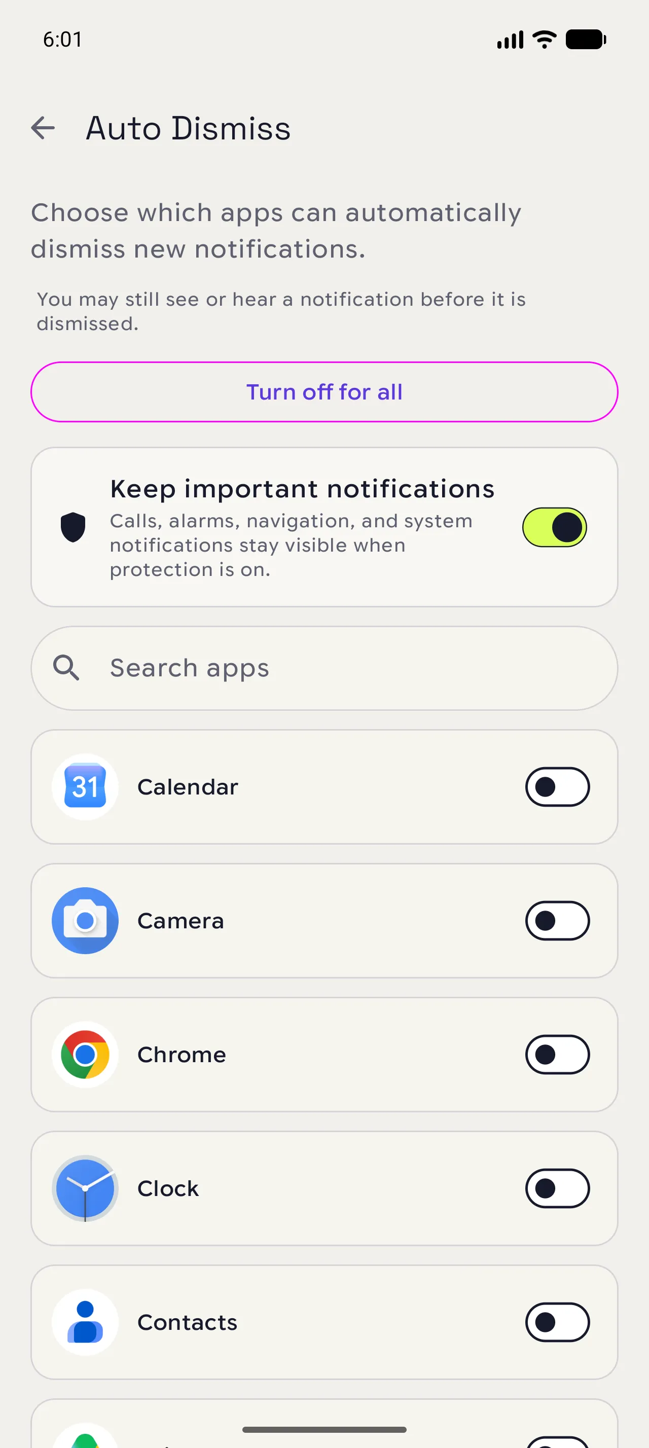 Notispace Auto Dismiss app list