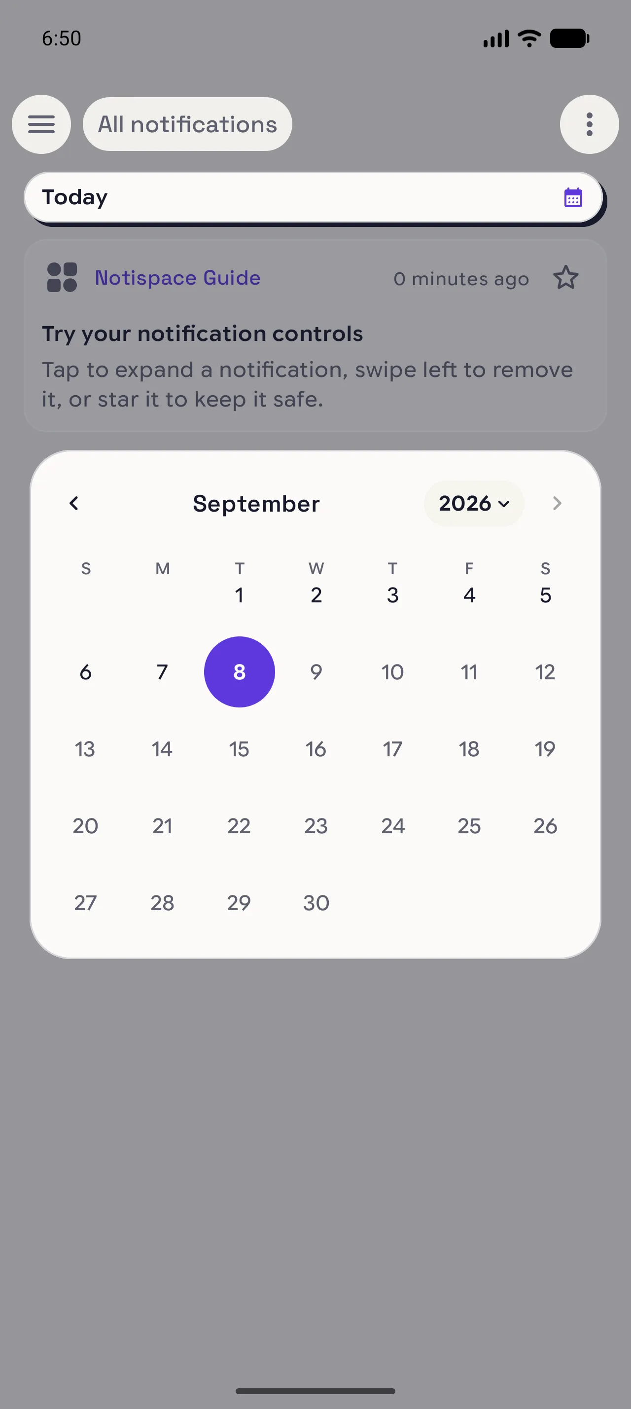 Notispace date picker for notification history