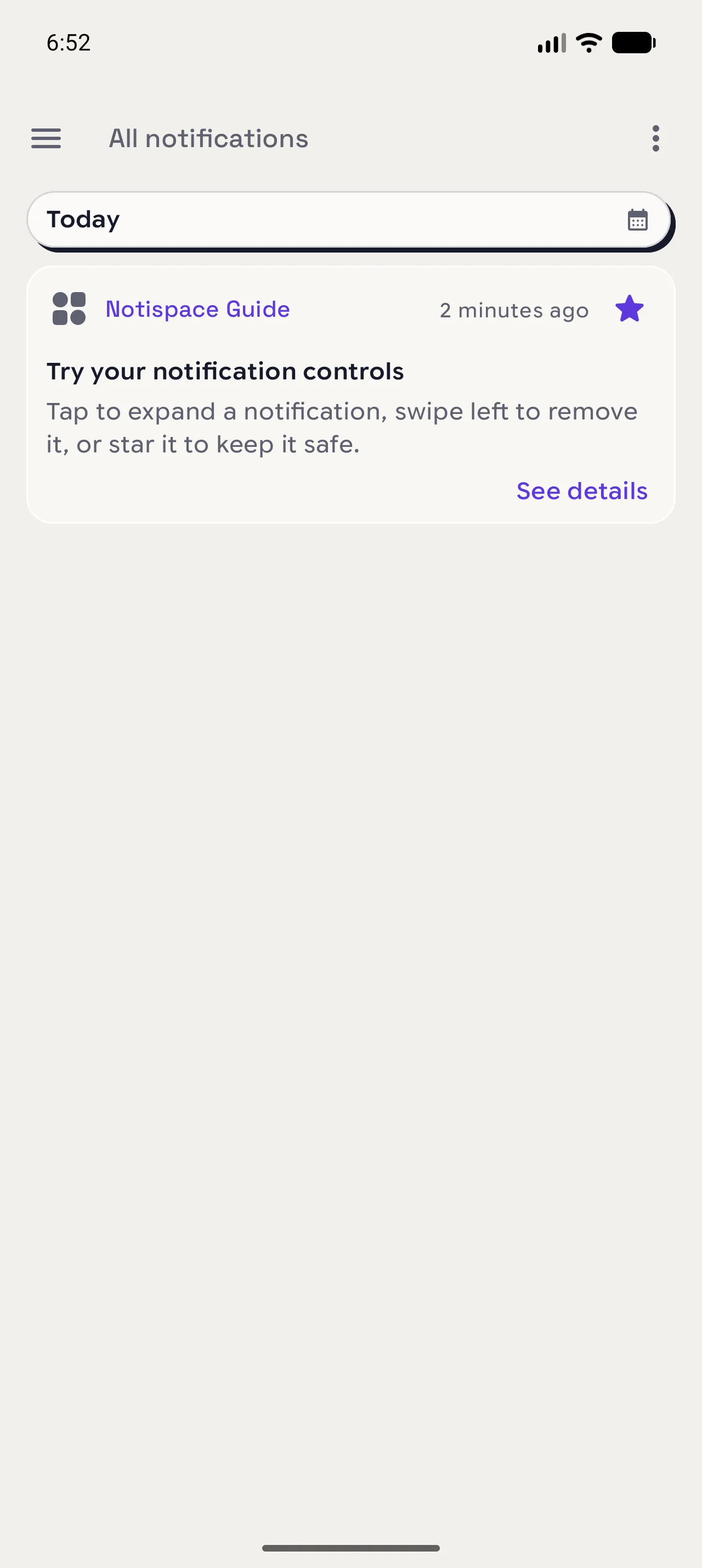 A starred notification in Notispace history