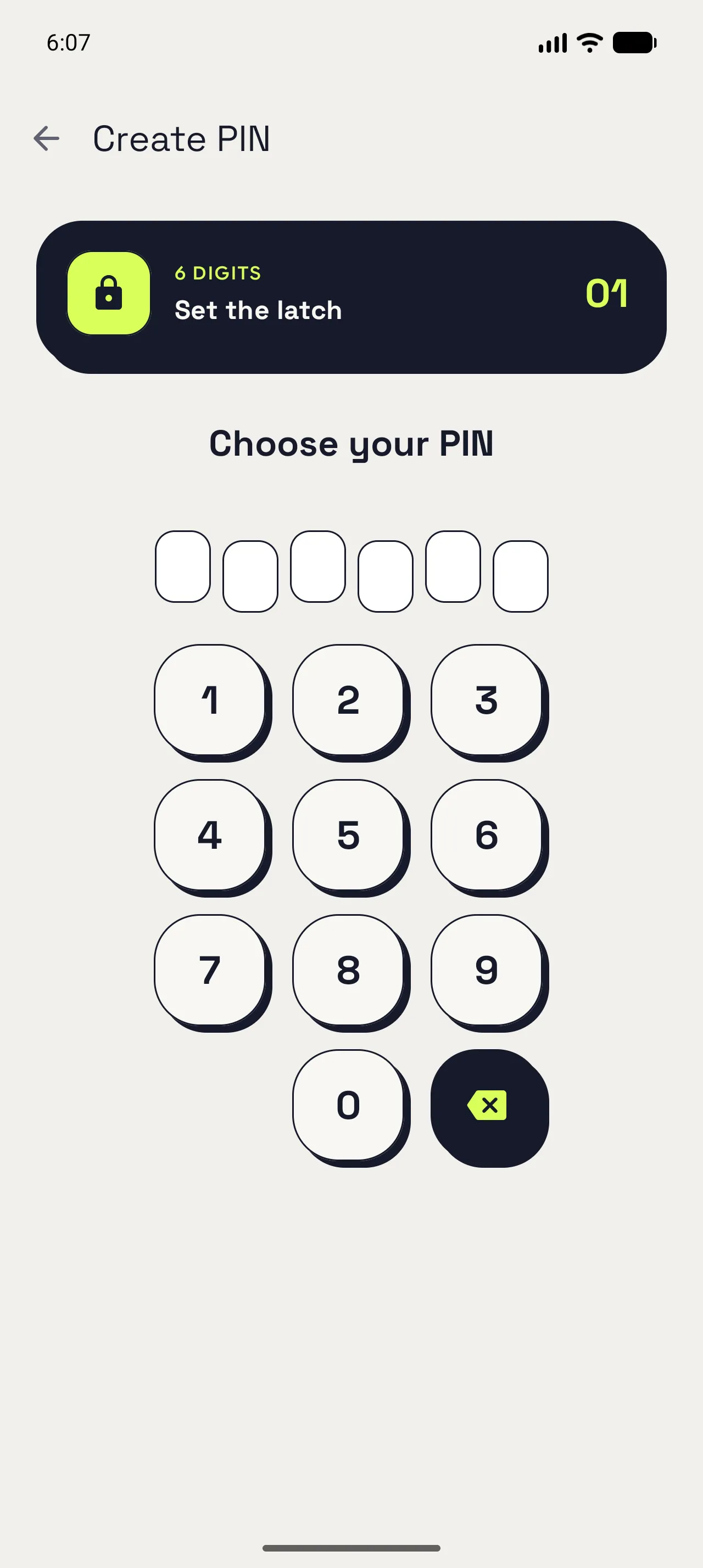 Notispace Create PIN screen for App Lock