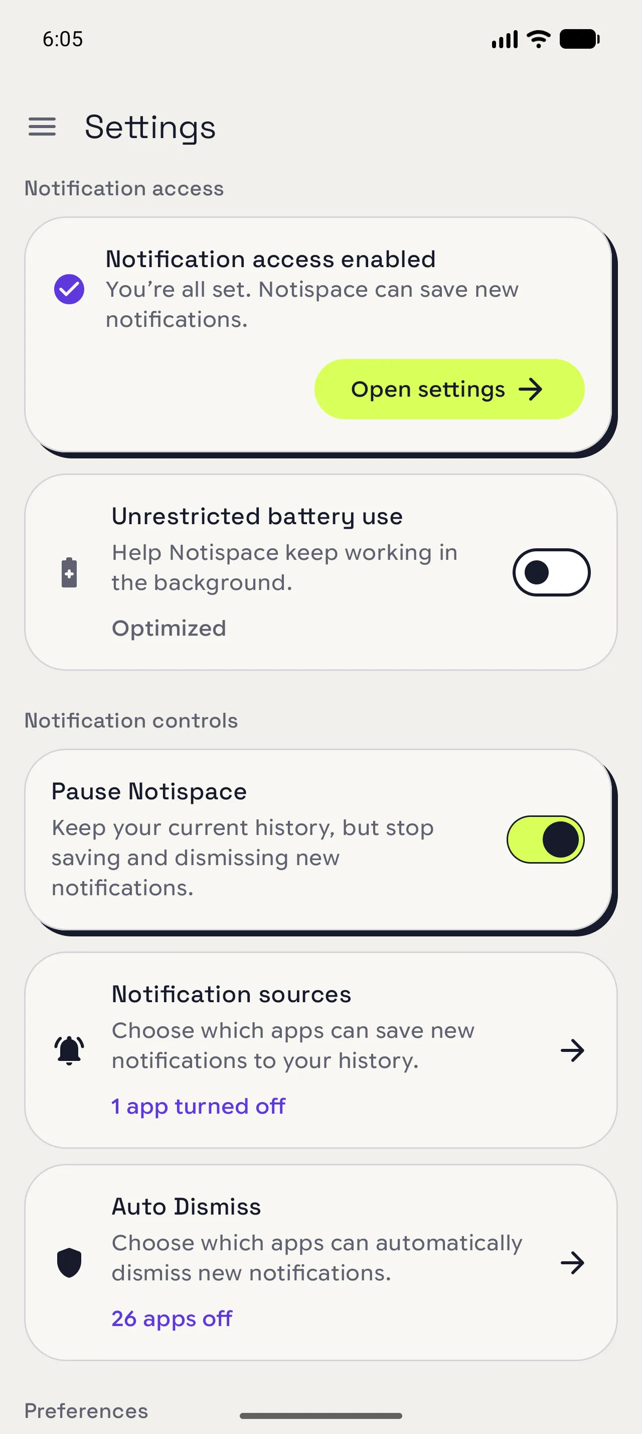 Notispace Settings with Pause Notispace enabled